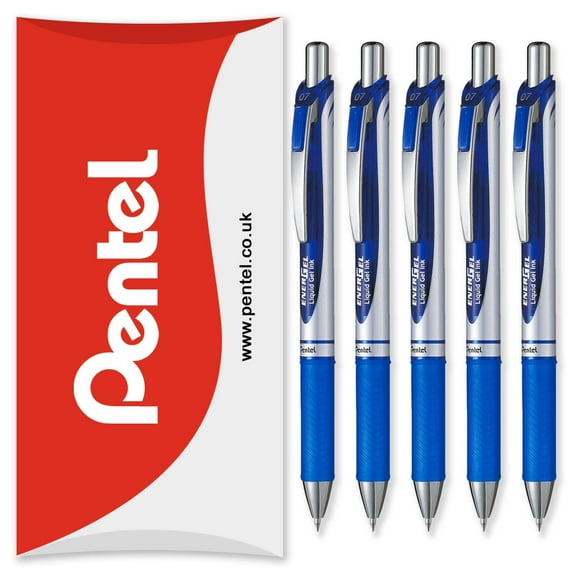 Pentel Energel BL77 Retractable Gel Ink Rollerball Pen - 0.7mm - 54% Recycled - Blue Pack of 5 in Pillow Packaging