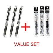Pentel Energel Deluxe RTX Retractable Liquid Gel Ink Ballpointpen, 0.5mm Fine Line Needle Tip Black Ink, 3 Pens & 3 Refills Value Set