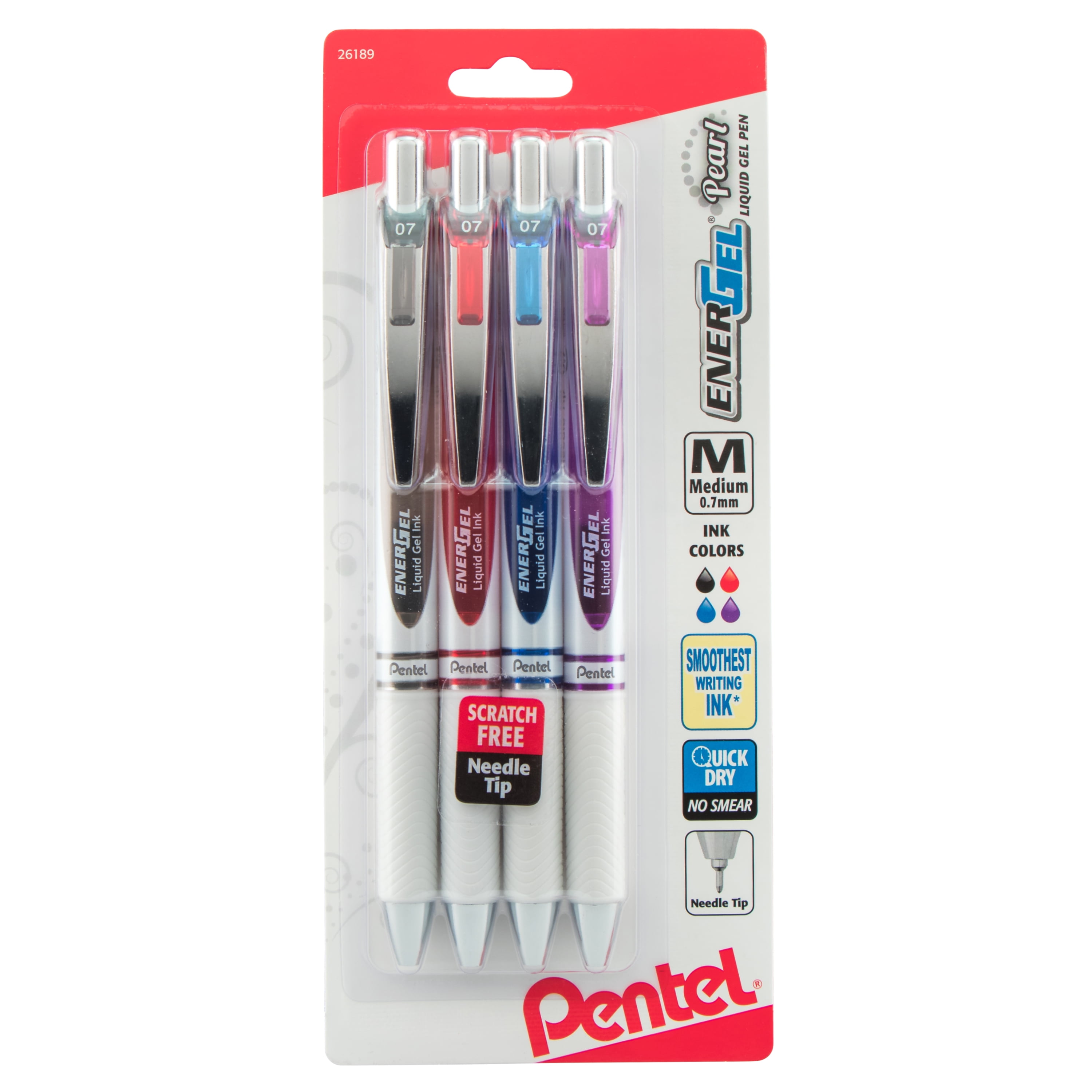 vooroordeel Mislukking Emigreren Pentel Energel Pearl Gel Pen, 0.7mm Medium, Needle Tip, Assorted Ink, 4  Pack - Walmart.com