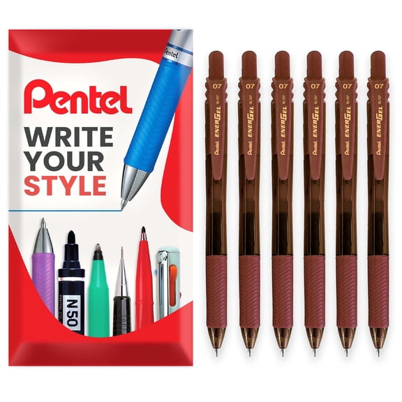 Pentel Energel X BL107 Retractable Gel Rollerball Pens - 0.7mm Nib - Brown - Gift Box of 6