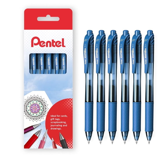 Pentel Energel X BL107 Retractable Gel Rollerball Pens - 0.7mm Nib - Navy - Gift Box of 6