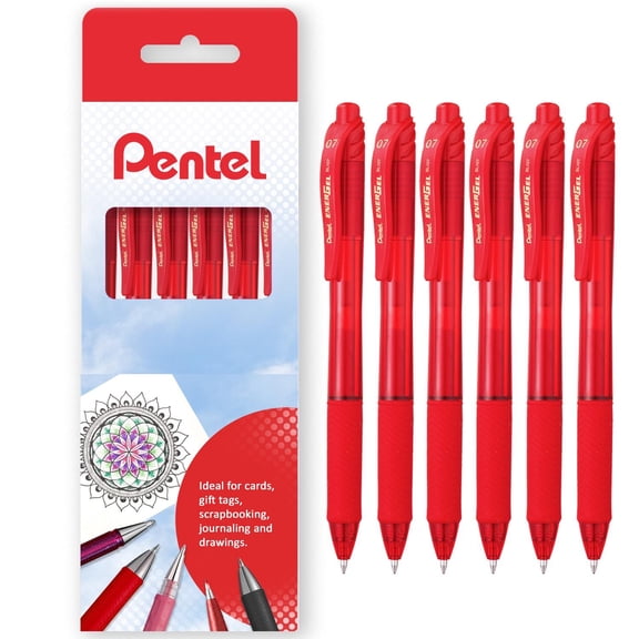 Pentel Energel X BL107 Retractable Gel Rollerball Pens - 0.7mm Nib - Red - Gift Box of 6