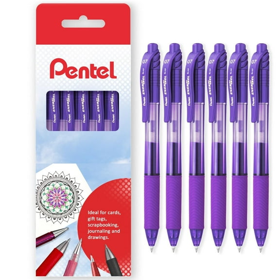 Pentel Energel X BL107 Retractable Gel Rollerball Pens - 0.7mm Nib - Violet - Gift Box of 6