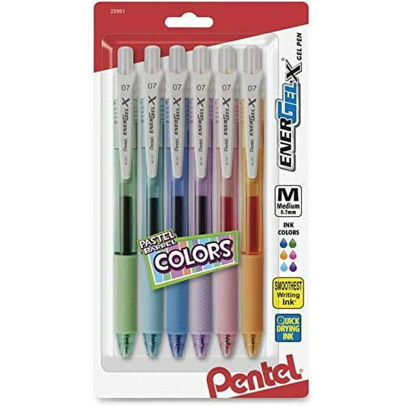Pentel EnerGel-X Pastel Barrel Retractable Gel Pen, 6 / Pack (Quantity)