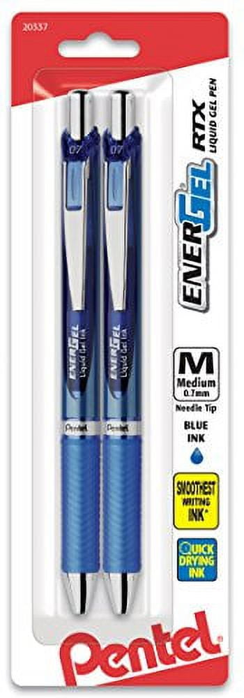 Pentel Gel Ink Pen, EnerGel RTX Retractable Gel Pen, 0.7mm, Needle Tip, Blue Ink, 2 Pack (BLN77BP2C)