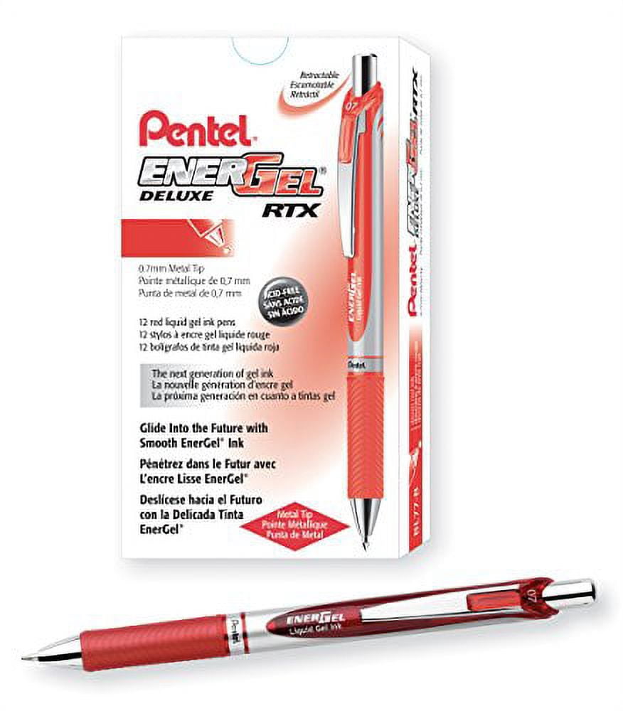 Pentel 812204 EnerGel RTX Retractable Gel Pens Medium Point Red Ink