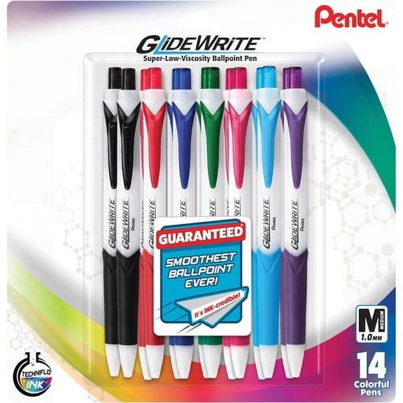 Pentel GlideWrite 1.0mm Ballpoint Pen Medium Pen Point - 1 mm Pen Point Size - Retractable - 14 / Pack