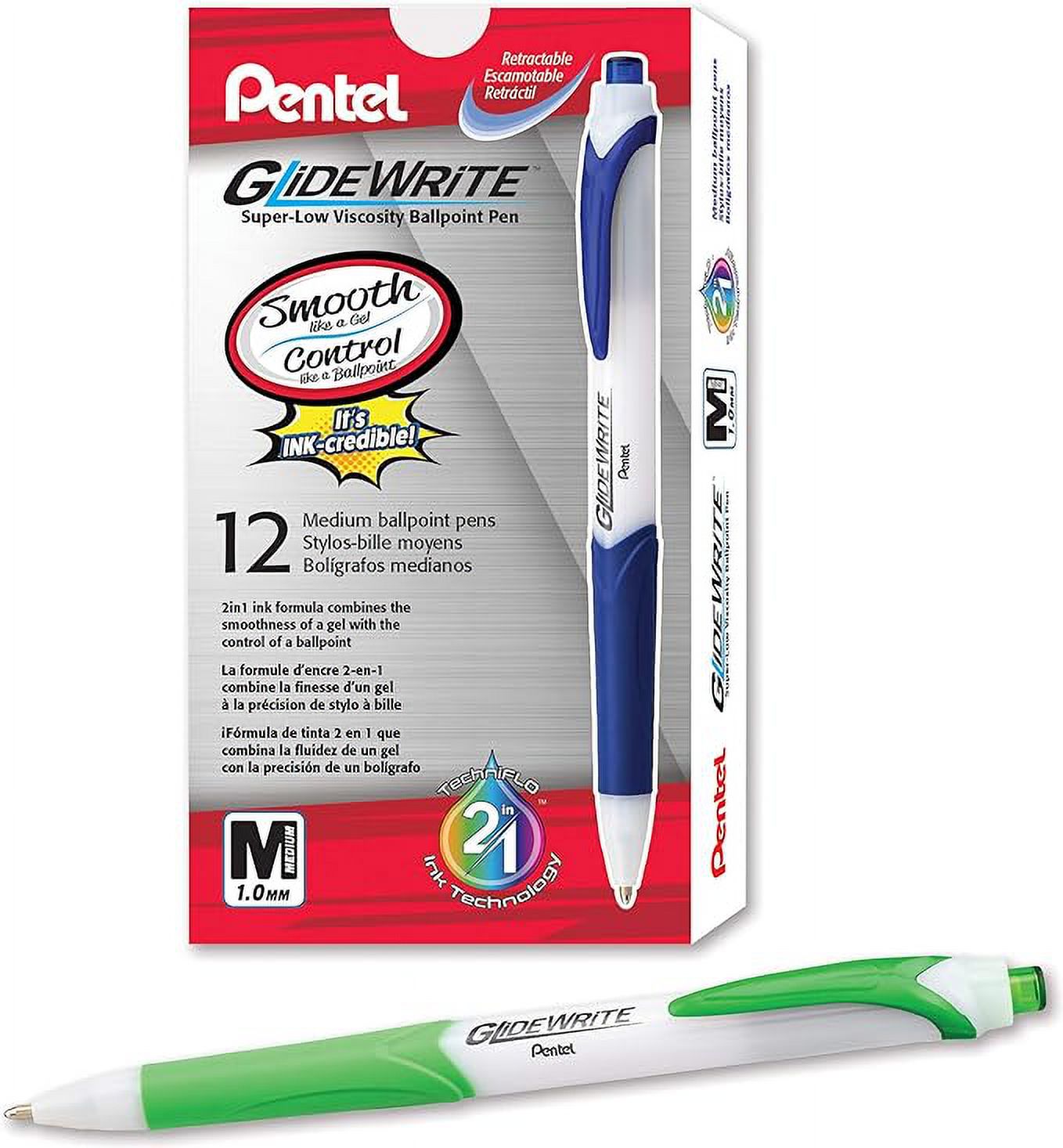 Pentel GlideWrite Ballpoint Pen with TechniFlo Ink, (1.0mm) Medium Line
