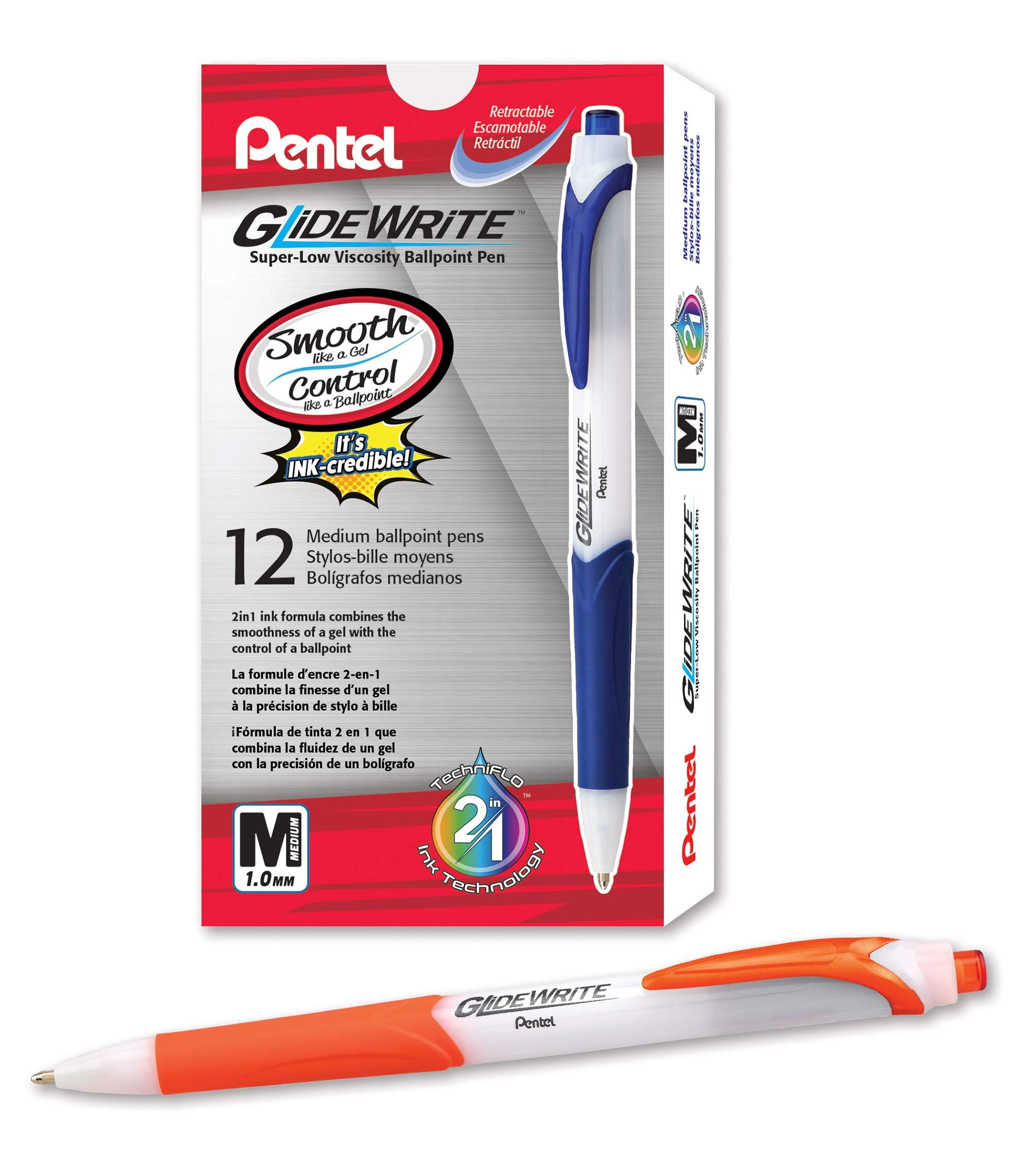 Pentel GlideWrite Ballpoint Pen with TechniFlo Ink, (1.0mm) Medium Line