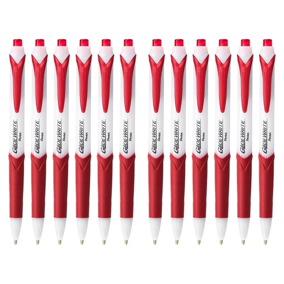 Pentel GlideWrite Ballpoint Pen with TechniFlo Ink, (1.0mm) Medium Line, Red, 1 Dozen