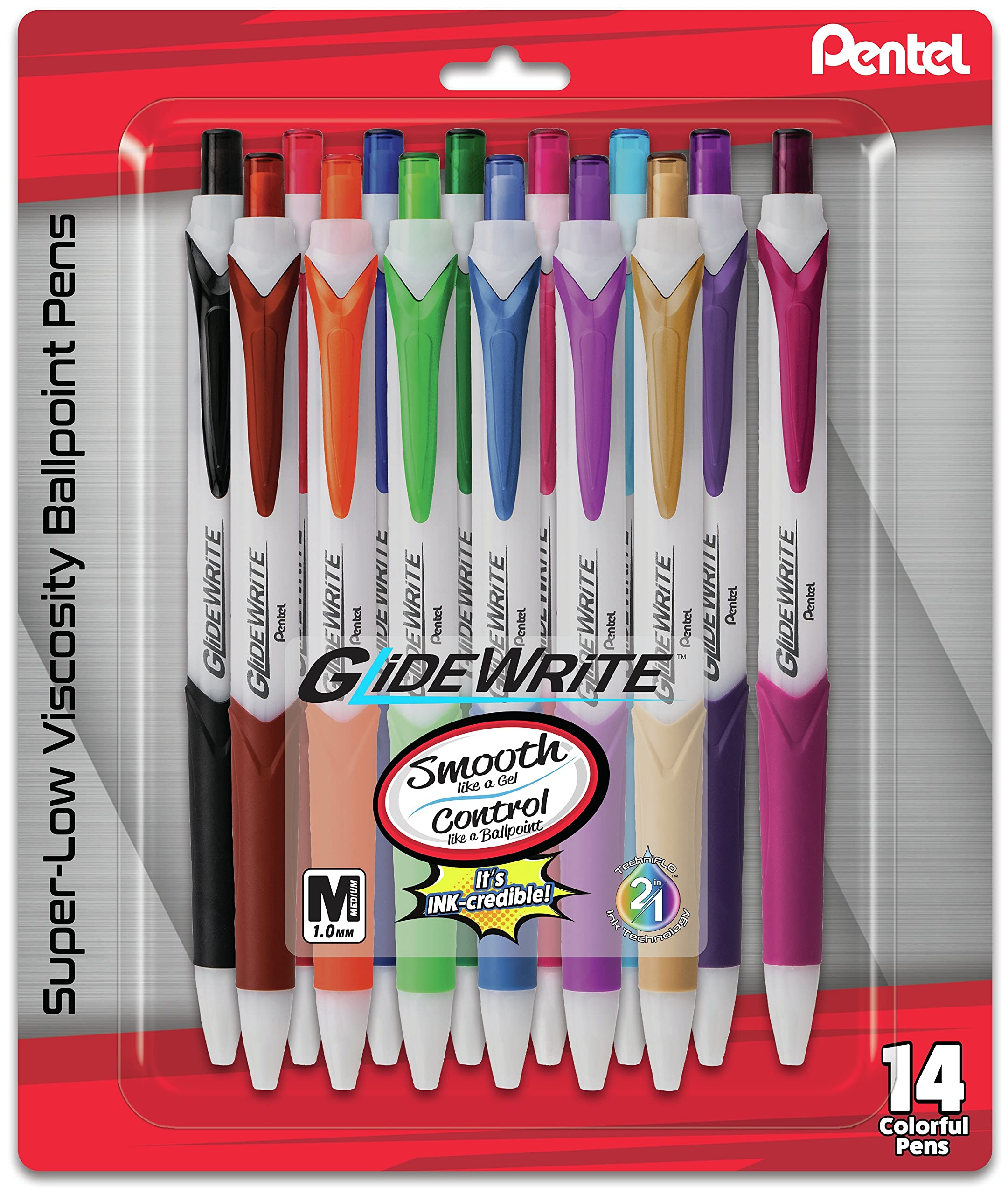 Pentel GlideWrite Ballpoint Pens 1.0mm 14/PkgAssorted Colors