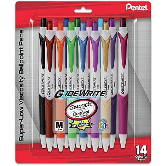 Pentel GlideWrite Ballpoint Pens 1.0mm 14/Pkg-Assorted Colors