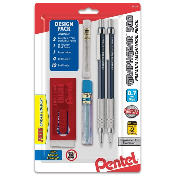 Pentel® Graph Gear 500™ Mechanical Drafting Pencils, 0.7 mm, Blue Barrel, Pack Of 2