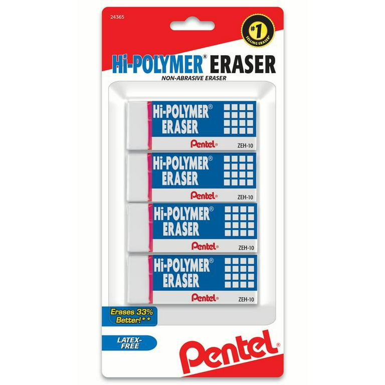 Pentel Hi-Polymer Block Eraser, Large White 4-Pk