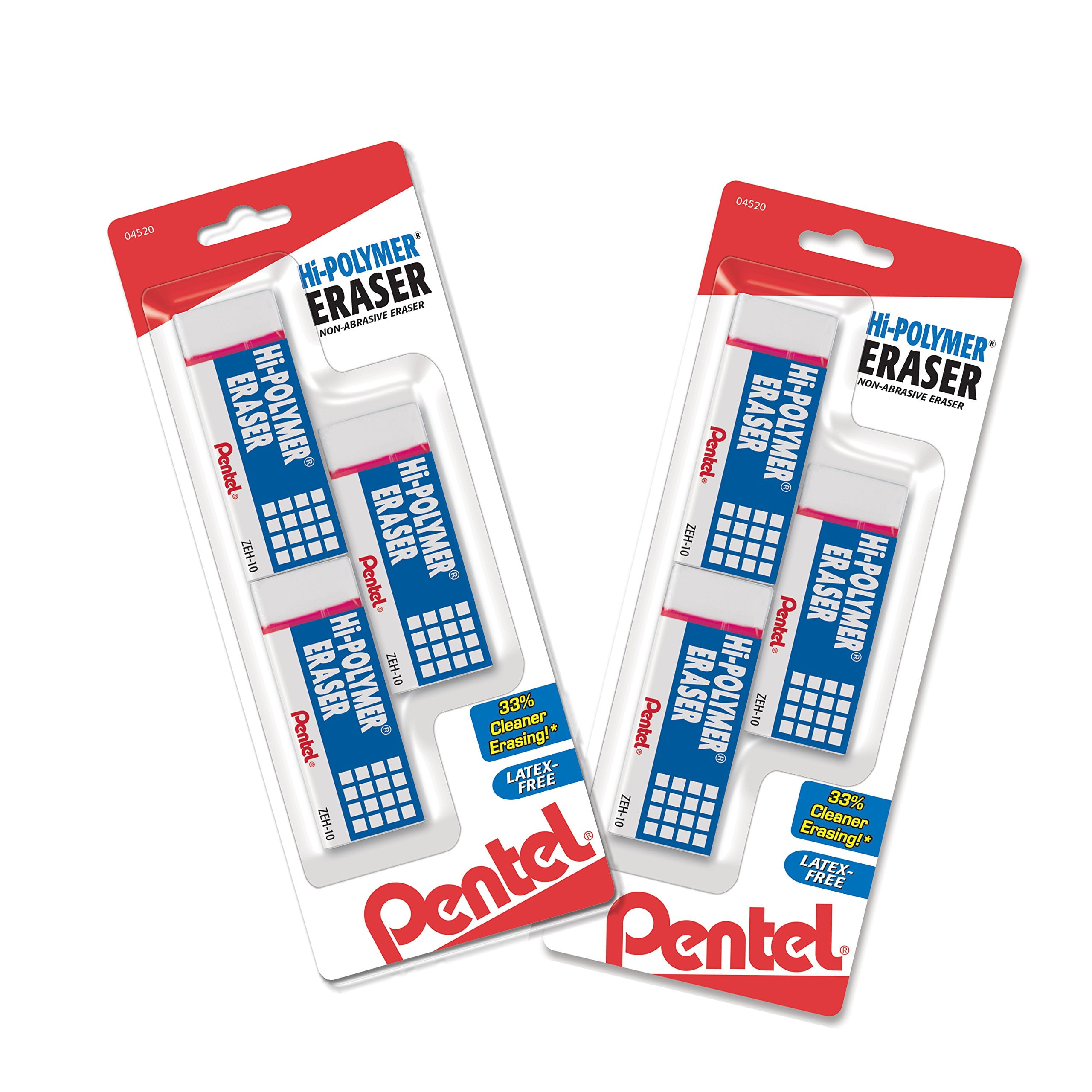 Pentel HiPolymer Block Eraser, Large, White 6 pack (ZEH10BP3P2)