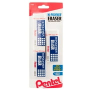 Pentel Hi-Polymer Block Eraser, Latex Free, White, 3-Count, for Adults, Teens, Children and Seniors.