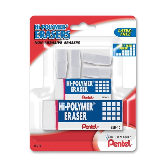 Pentel Hi-Polymer Eraser Pack (4caps, 1-small, 1-large), 6-Pk