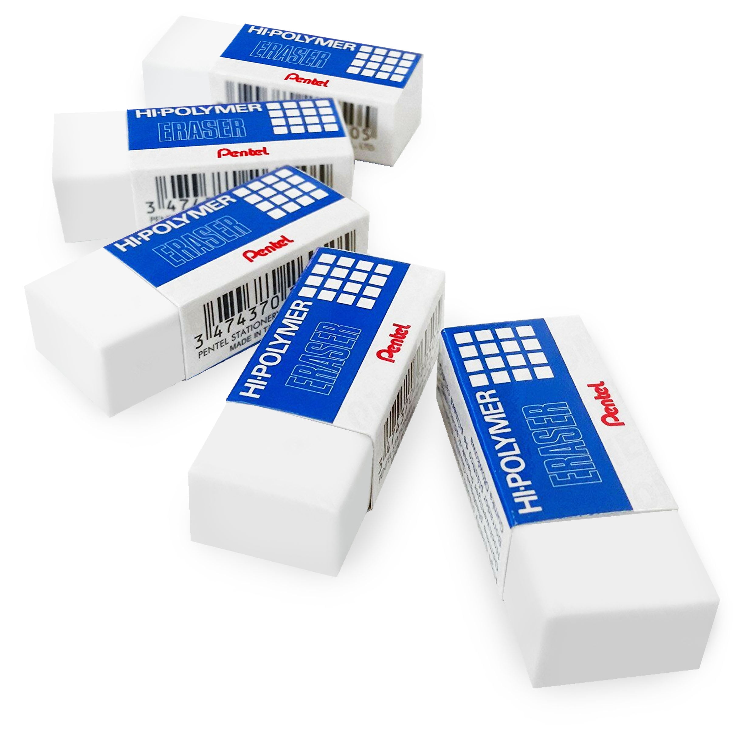 Pentel Hi-Polymer Large Plastic Rubbers Erasers - White - Pack of 5