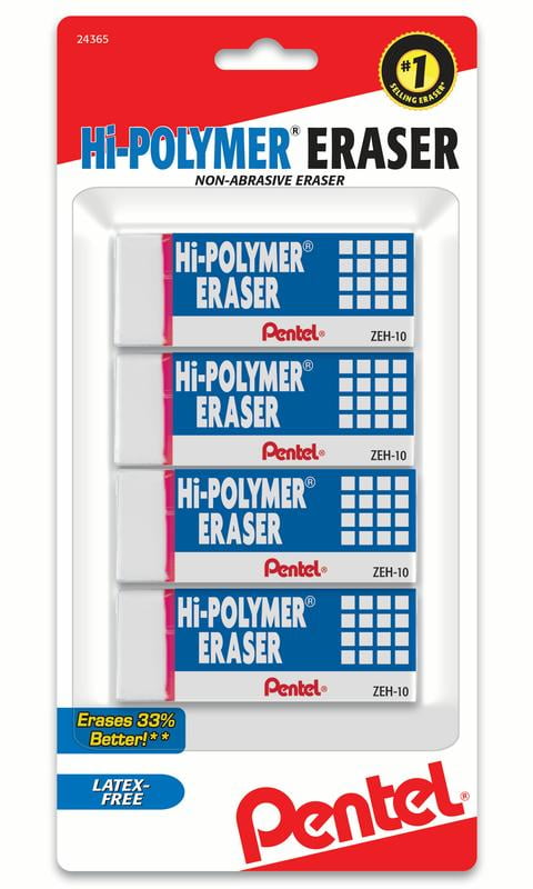 Pentel Hi-Polymer Pencil Block Eraser, White, 4 Pack