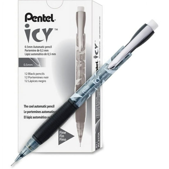 Pentel Icy Mechanical Pencil - #2 Lead - 0.5 mm Lead Diameter - Refillable - Black Barrel - 1 Dozen