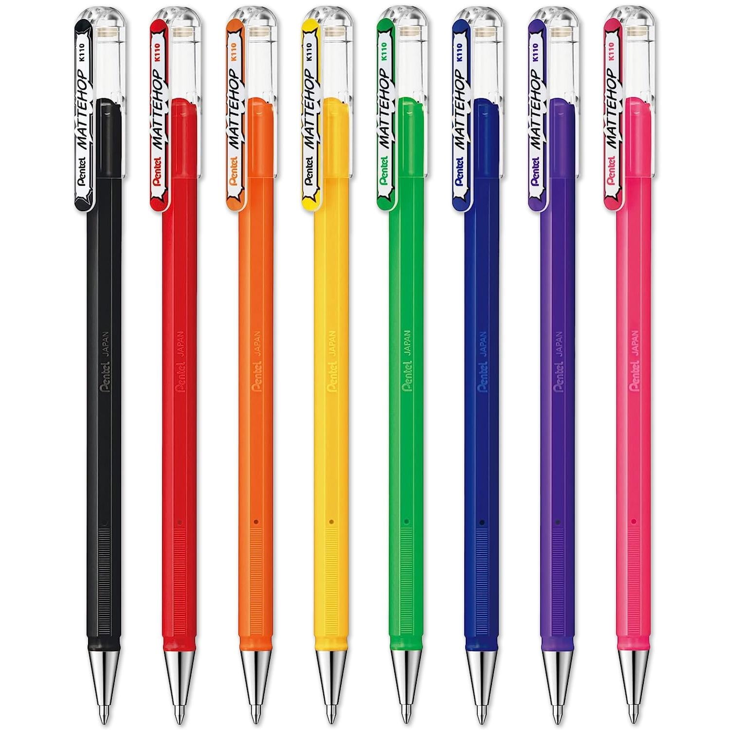 Pentel Mattehop Liquid Gel Rollerball Pens - K110 - 1.0mm Nib - 1 of Each Colour - Pack of 8