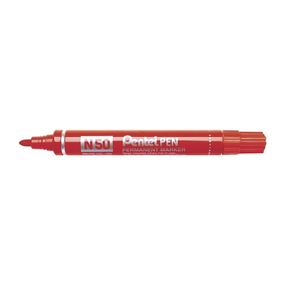 Pentel N50 Permanent Marker, Bullet Tip with Aluminium Barrel, Waterproof Red Ink (One Pen)