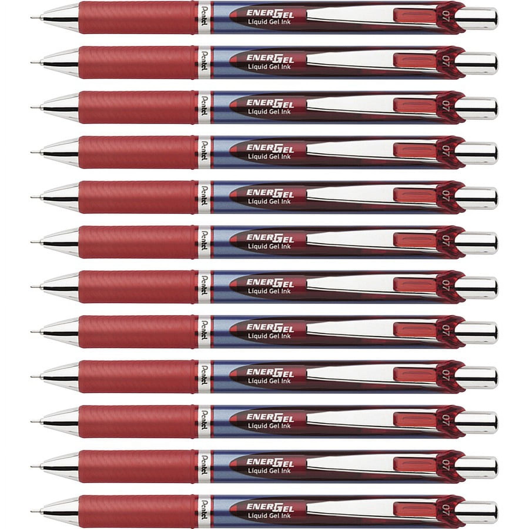 Pentel Needle Tip Liquid Gel Ink Pens - 0.7 mm Pen Point Size - Needle Pen Point Style - Refillable - Retractable - Red Liquid Gel Ink Ink - Stainless | Bundle of 2 Boxes