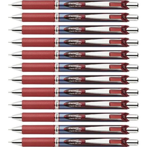 Pentel Needle Tip Liquid Gel Ink Pens - 0.7 mm Pen Point Size - Needle Pen Point Style - Refillable - Retractable - Red Liquid Gel Ink Ink - Stainless | Bundle of 2 Boxes