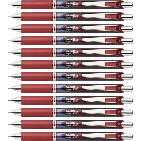 Pentel Needle Tip Liquid Gel Ink Pens - 0.7 mm Pen Point Size - Needle Pen Point Style - Refillable - Retractable - Red Liquid Gel Ink Ink - Stainless Steel Tip - 12 / Box | Bundle of 5