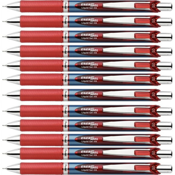 Pentel Needle Tip Liquid Gel Ink Pens - Refillable - Retractable - Red Liquid Gel Ink Ink - 12 / Box | Bundle of 2 Boxes