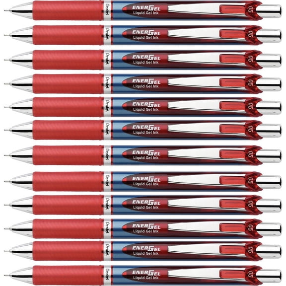 Pentel Needle Tip Liquid Gel Ink Pens - Refillable - Retractable - Red Liquid Gel Ink Ink - 12 / Box | Bundle of 5