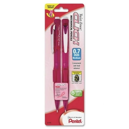 Pentel Of America Pink Ribbon Twist-Erase CLICK Mechanical Pencil, 0.7 mm, 2/Pk