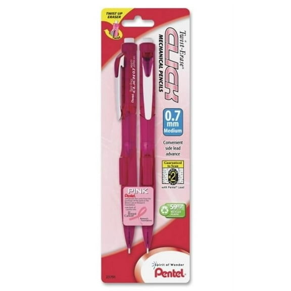 Pentel Of America  Pink Ribbon Twist-Erase CLICK Mechanical Pencil, 0.7 mm, 2/Pk