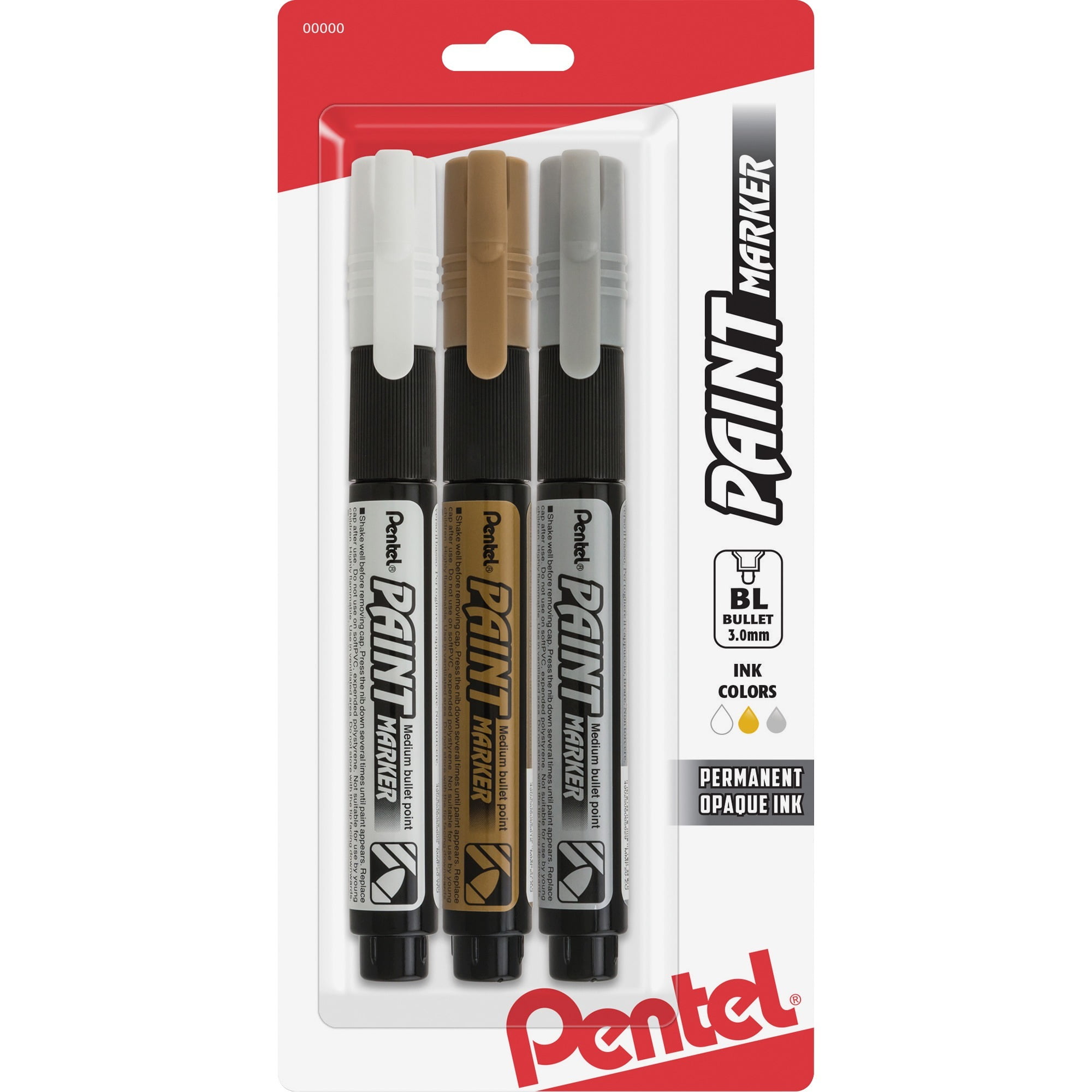 Pentel Opaque Bullet Tip Paint Markers - 0.3 mm Marker Point Size - Bullet Marker Point Style - Assorted - 3 / Pack | Bundle of 5