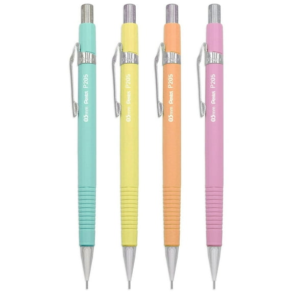 Pentel P205-97 Mechanical Automatic Pencil - Pastel Floral Range - Mixed Pack of 4