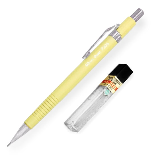Pentel P205-97G Mechanical Automatic Pencil - Pastel Floral - Mimosa (Pastel Yellow) - Single + 12 HB 0.5mm Refill Leads