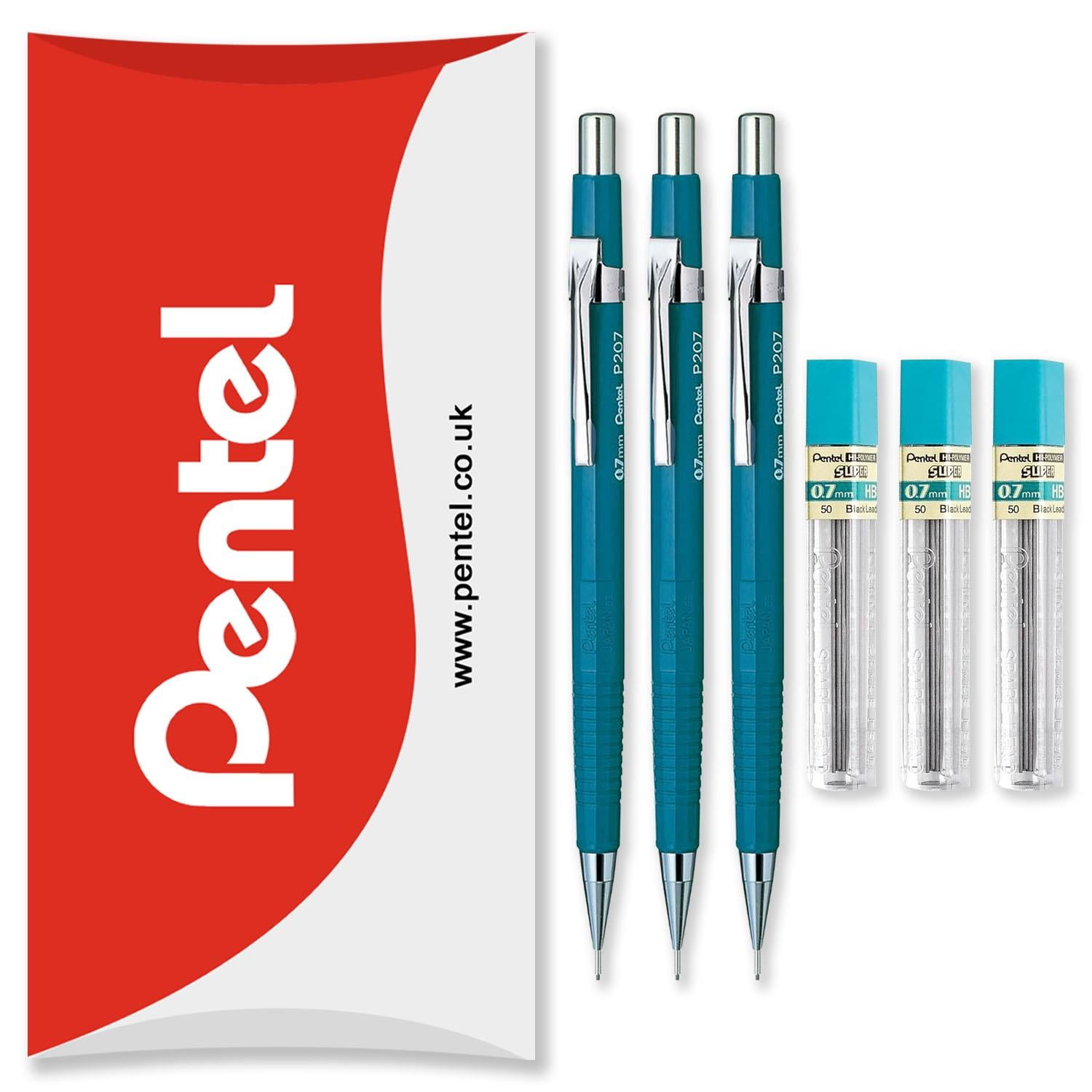 Pentel P207 Automatic Mechanical Pencils - HB Lead - With Refills