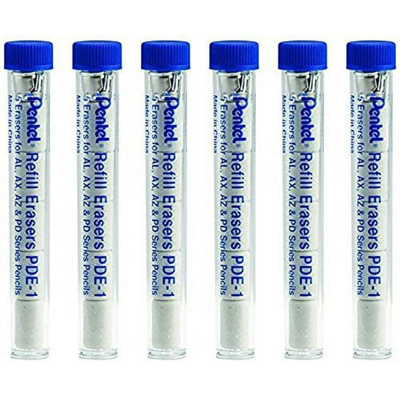 Pentel PDE-1 Eraser Refills for Mechanical Pencils Pack of 6 Tubes (30 Erasers)