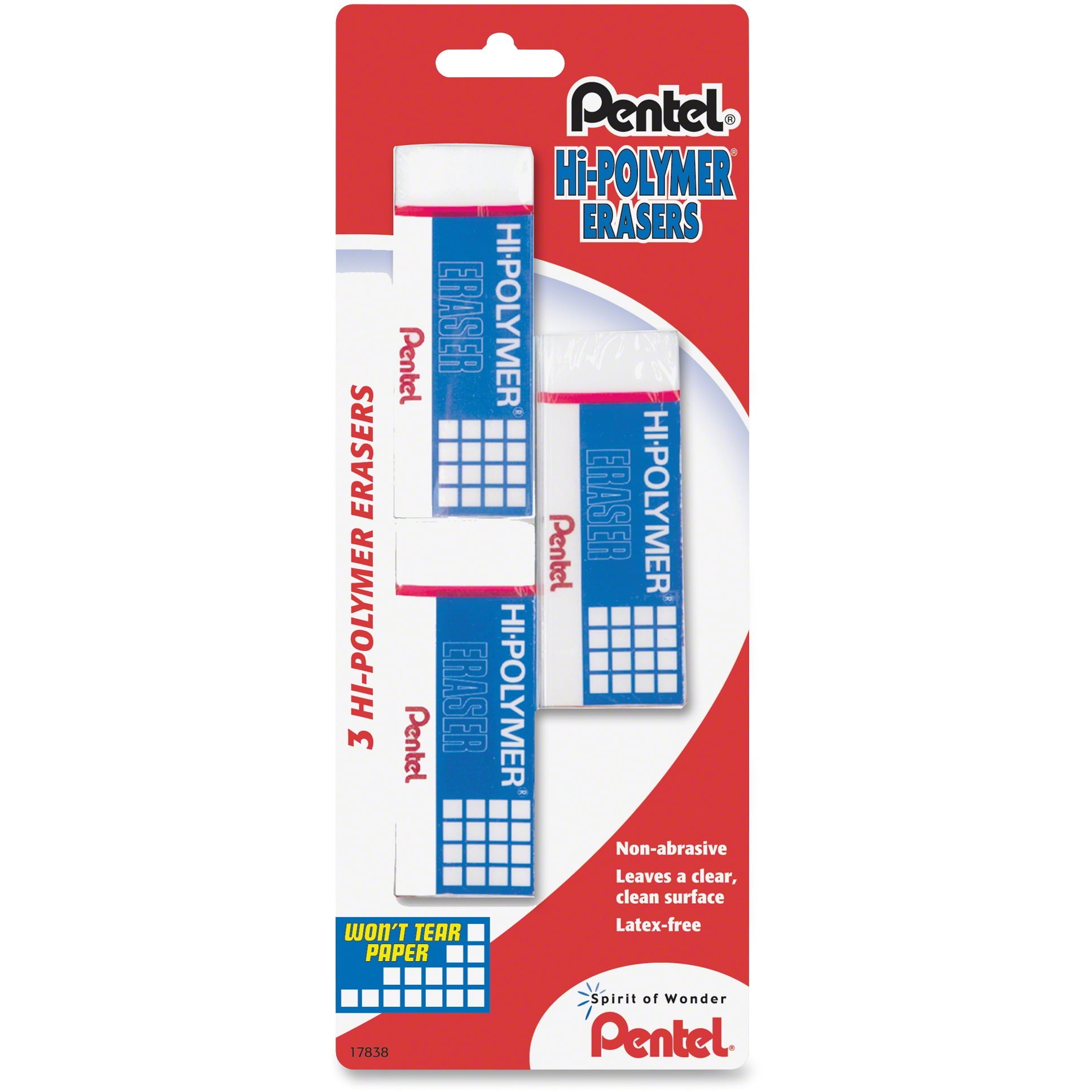 Pentel, PENZEH10BP3K6, Hi-Polymer Eraser, 3 / Pack, White