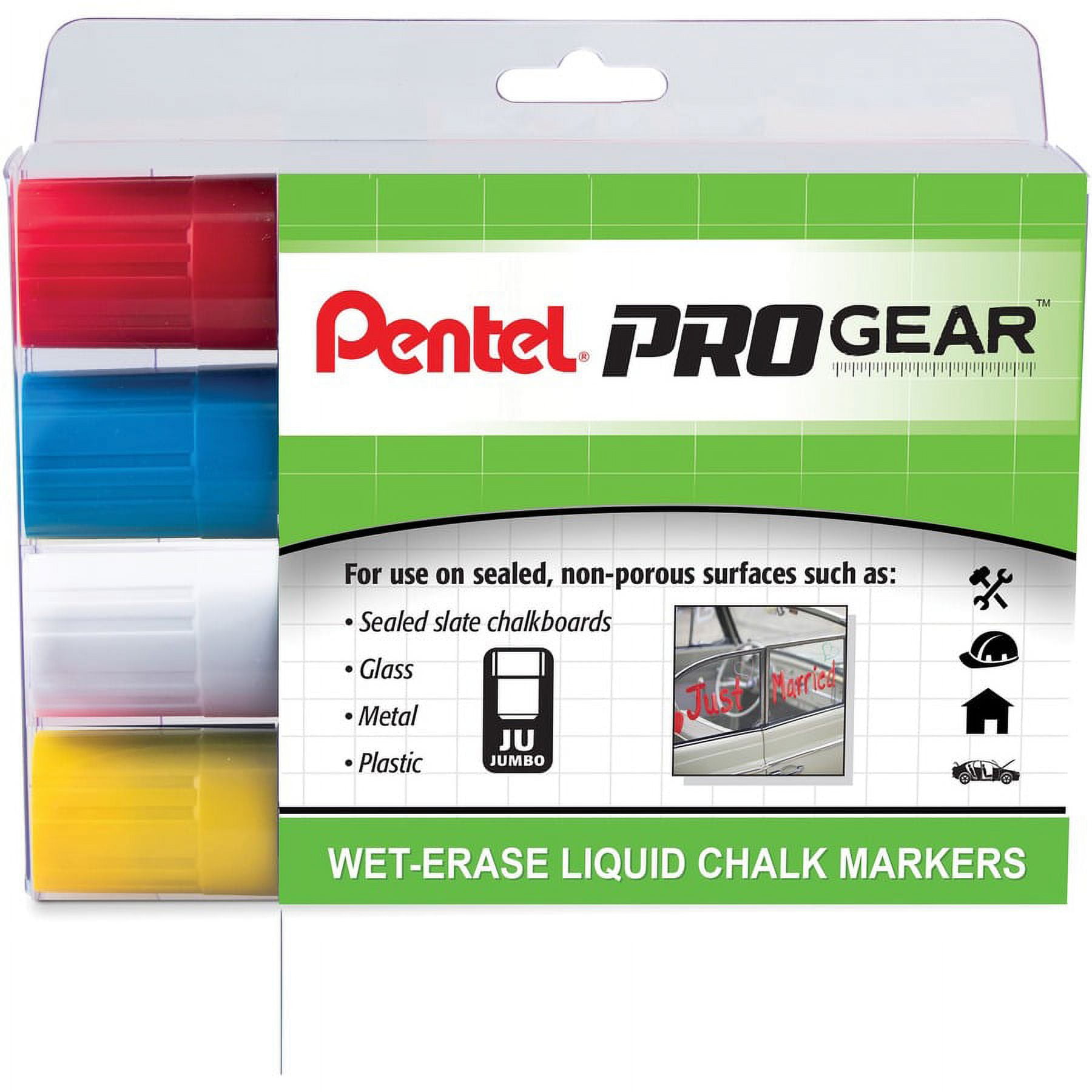 Pentel PROGear Wet-Erase Liquid Chalk Marker - Jumbo Marker Point - Chisel Marker Point StyleChalk-based Ink - 4 / Pack Pentel PROGear Wet-Erase Liquid Chalk Marker - Jumbo Marker Point - Chisel Marker Point StyleChalk-based Ink - 4 / Pack