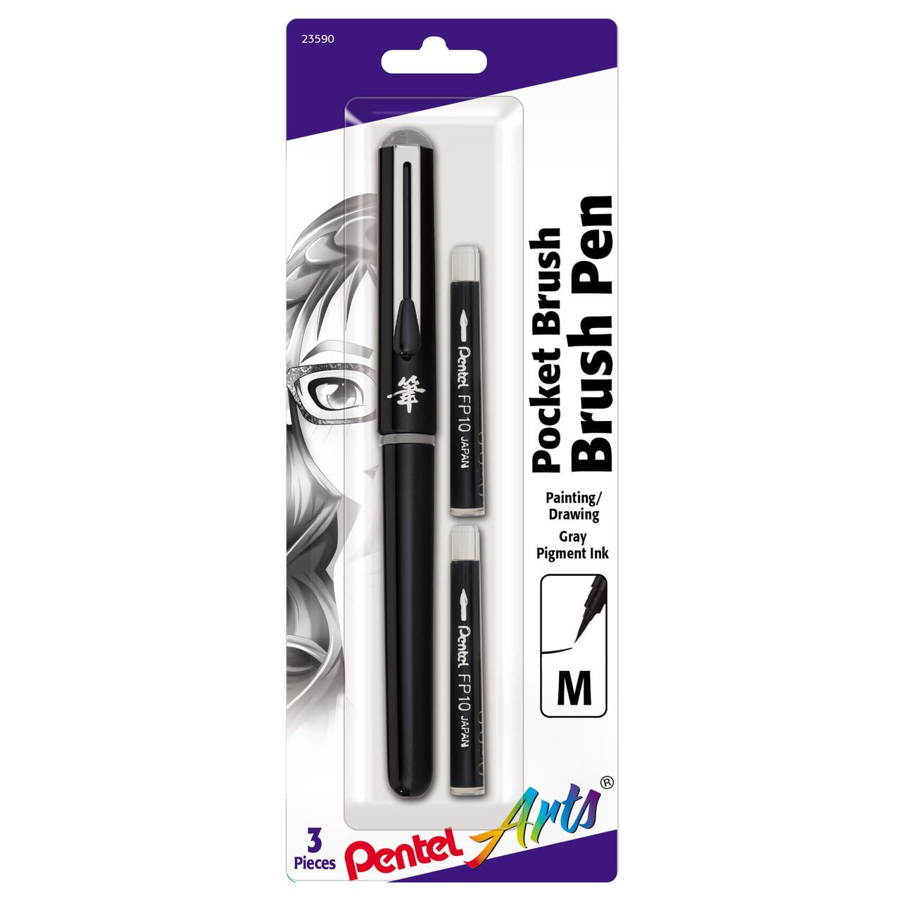Pentel Pocket Brush Pen Pigment Ink Refills, Grey,2/Pkg. 
