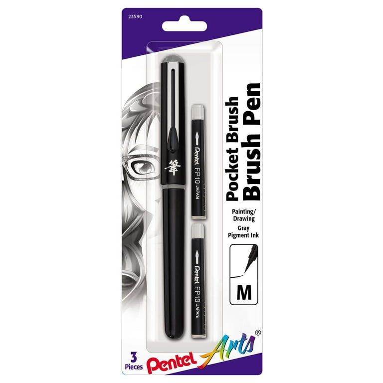 Pentel Pocket Brush Pen with 2 Refills - Gray