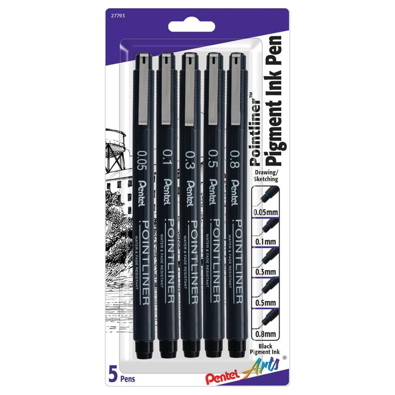 SKETCH LINER Black Pigment Ink Micro Liners 9 Assorted Size Pens
