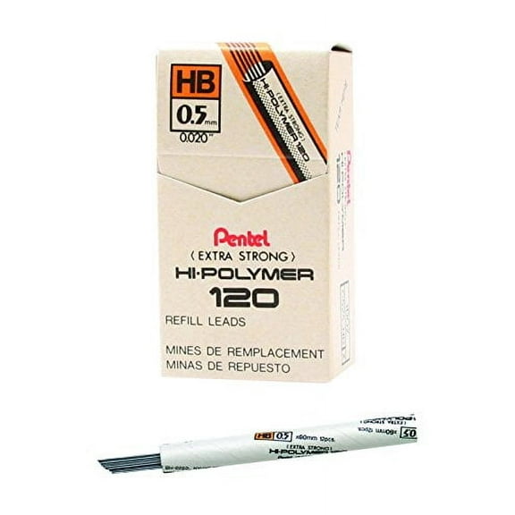 Pentel Premium Hi-Polymer Lead, 0.5mm, Fine, HB, 12 Pieces/Tube, Box of 12 (C525-HB)