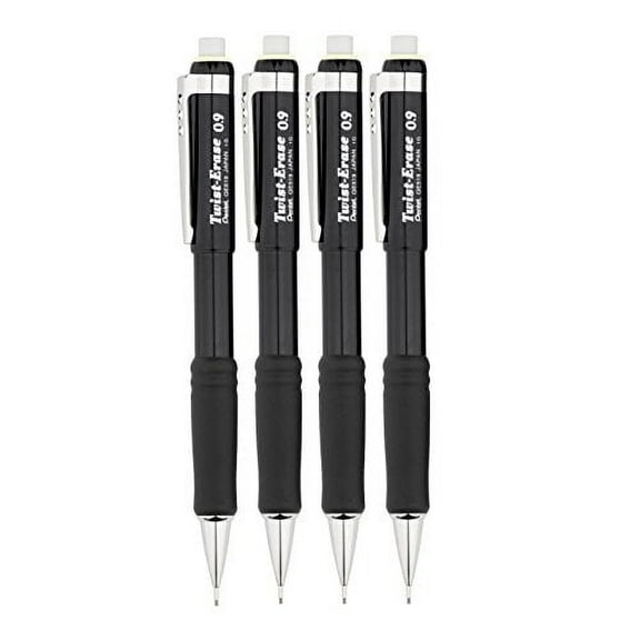 Pentel (QE519A Twist-Erase III Mechanical Pencil 0.9mm Black Barrel, 4 Pack