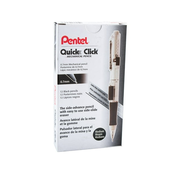 Pentel QUICK CLICK Mechanical Pencil (0.7mm), Black Barrel, Box of 12 Pencils (PD217A)