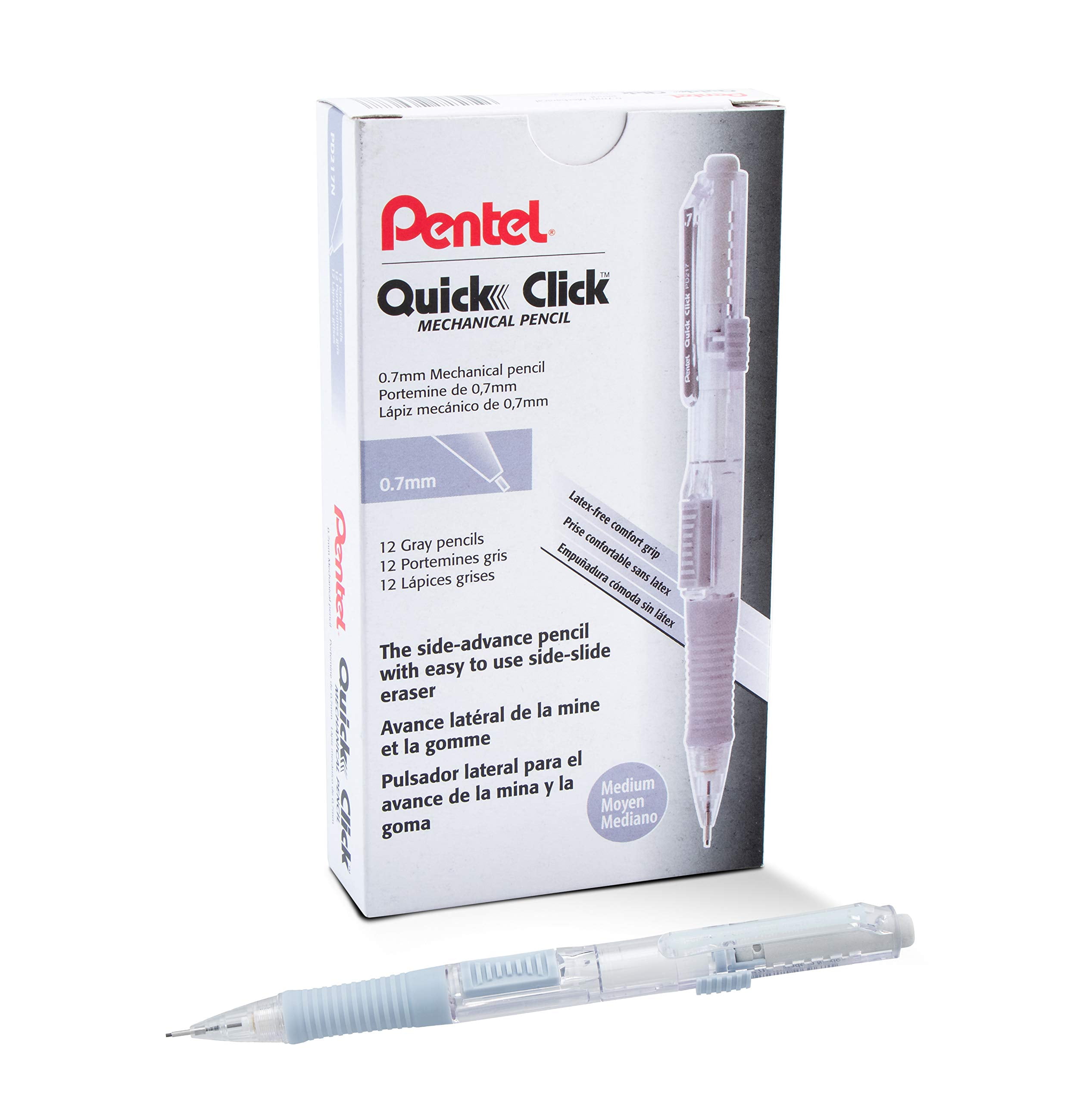 Pentel QUICK CLICK Mechanical Pencil (0.7mm), Gray Barrel, Box of 12