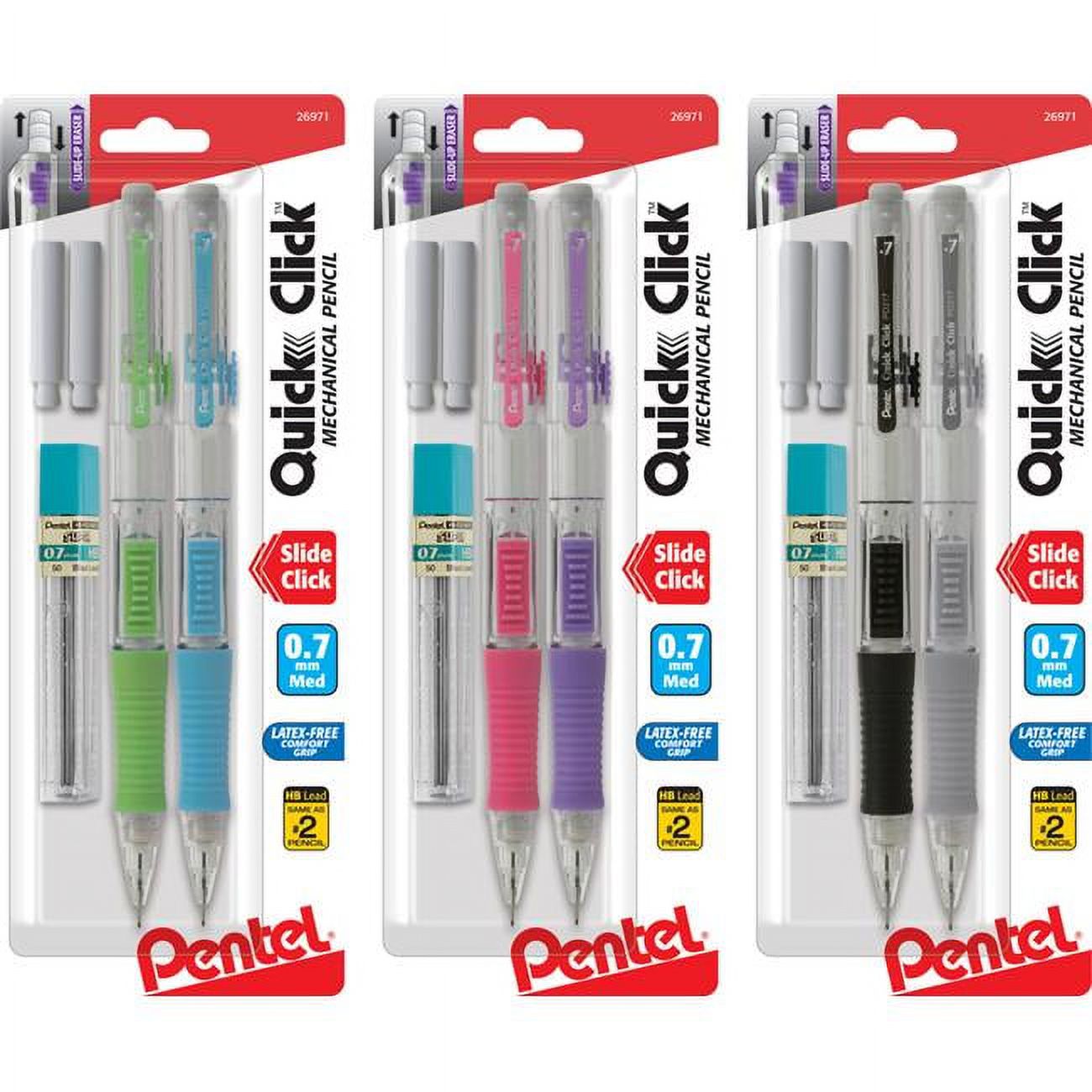 Pentel QUICK CLICK Mechanical Pencil HB No.2 0.7 mm Assorted Barrel 2
