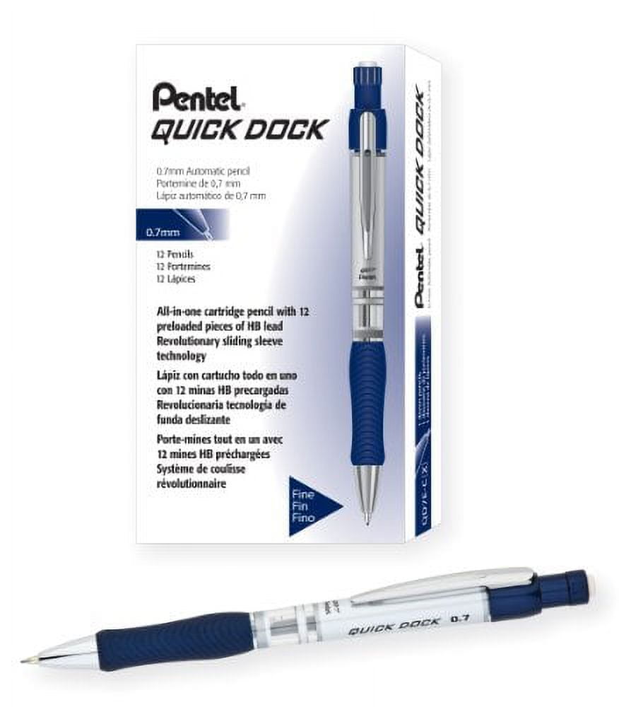 Pentel Quick-Dock Mechanical Pencil, 0.7mm, Blue Barrel Box of 12 (QD7E-C)