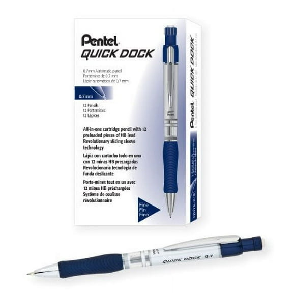 Pentel Quick-Dock Mechanical Pencil, 0.7mm, Blue Barrel Box of 12 (QD7E-C)